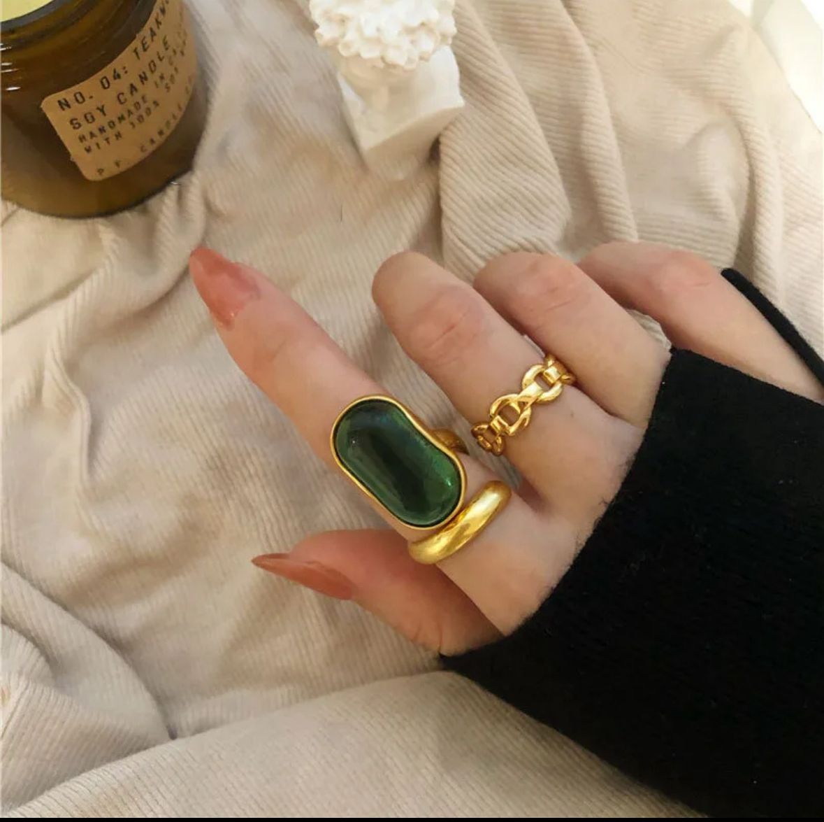 Anillo verde  esmeralda autoajustable