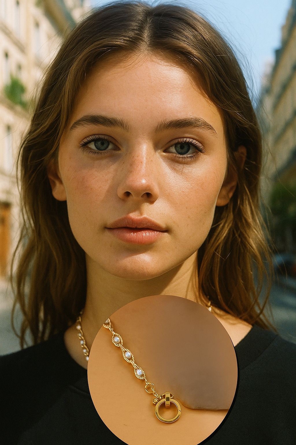 Collar perlas engarzadas broche dijes