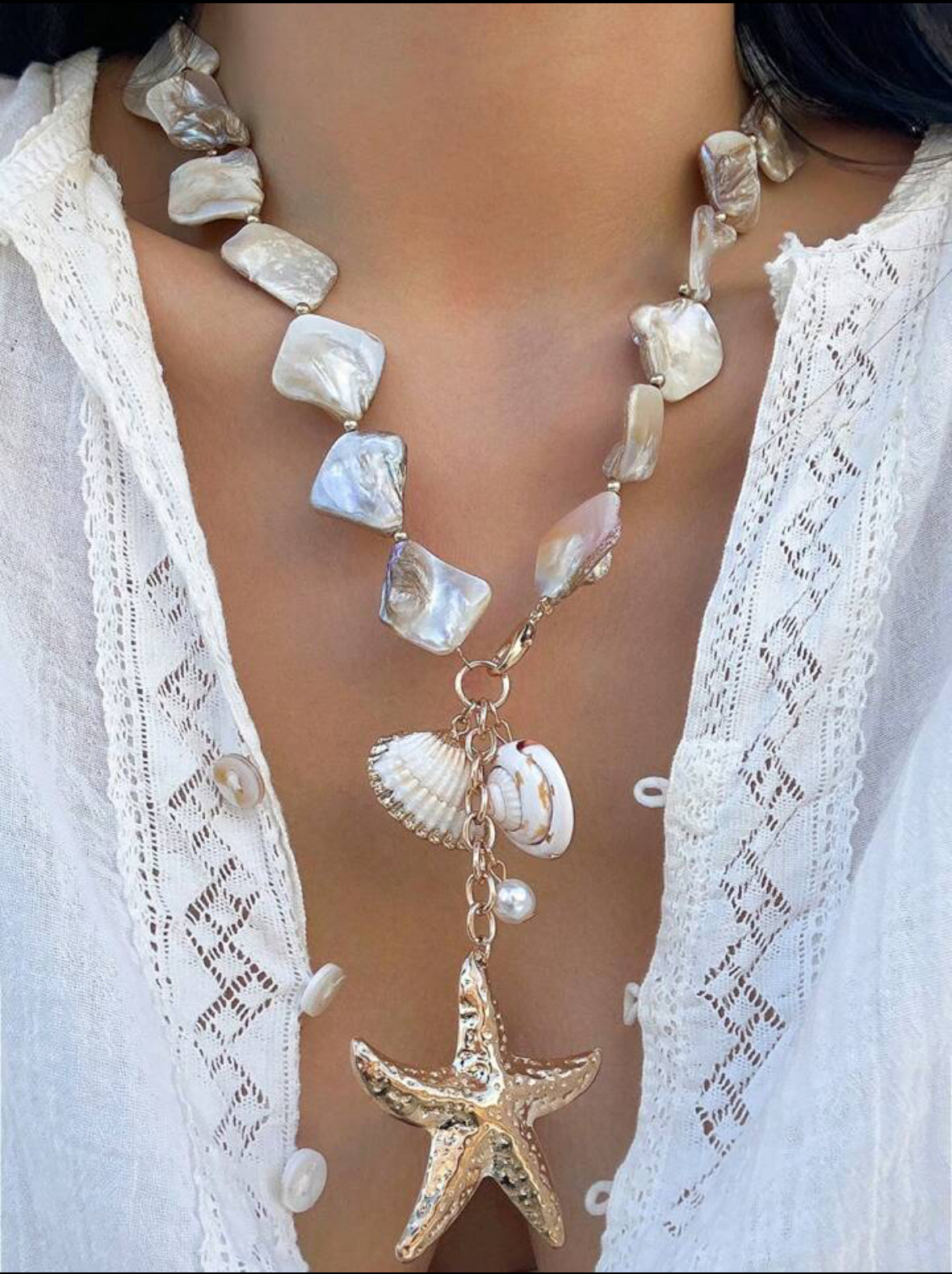 Collar concha natural y estrella mar