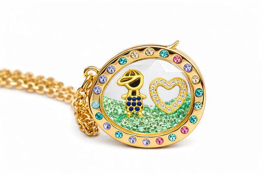 Collar locket con mini charm  y corazon