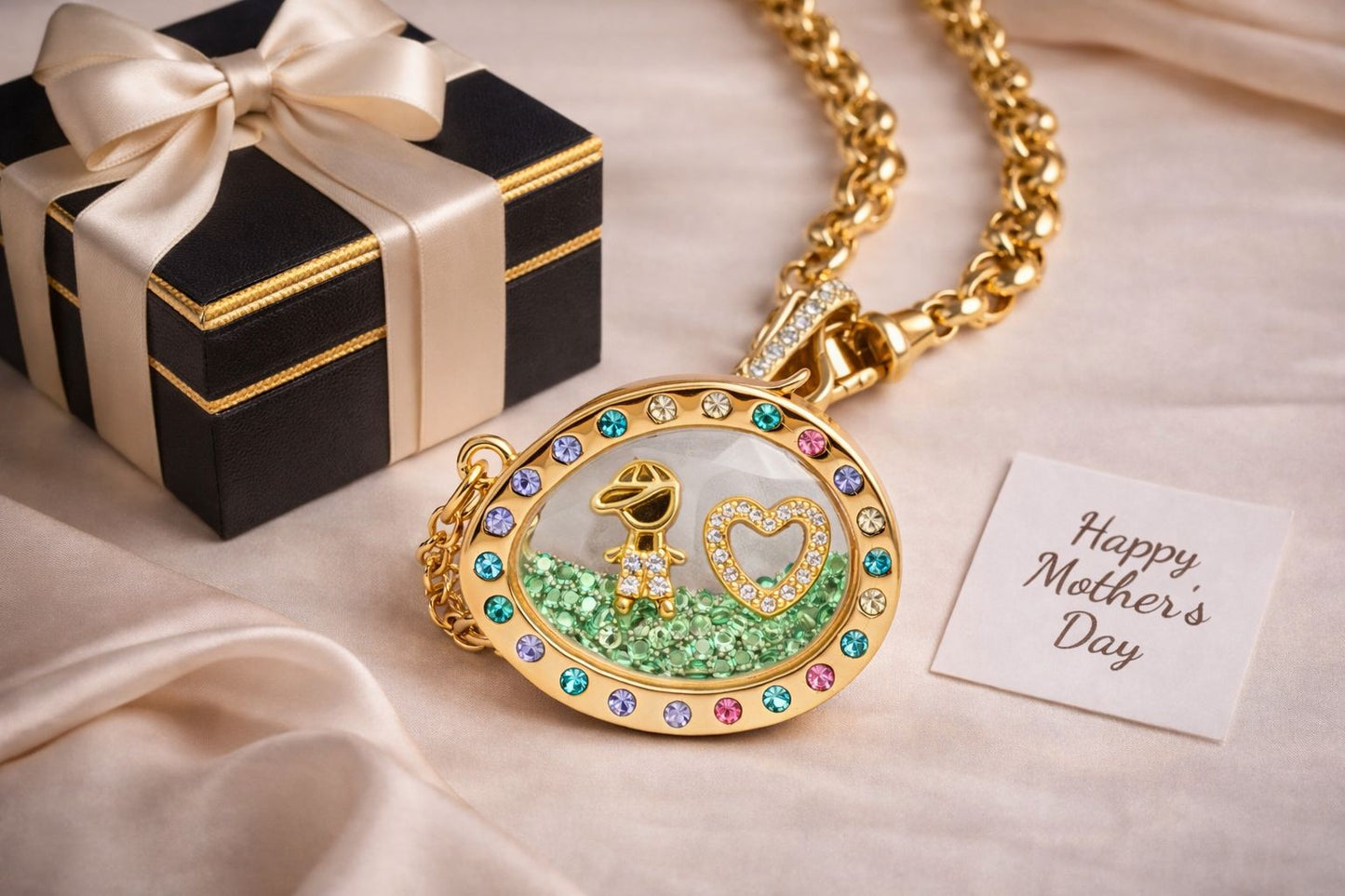 Collar locket con mini charm  y corazon
