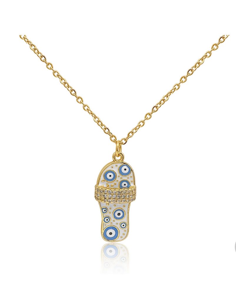 Collar sandal ojo turco rosa claro y azul