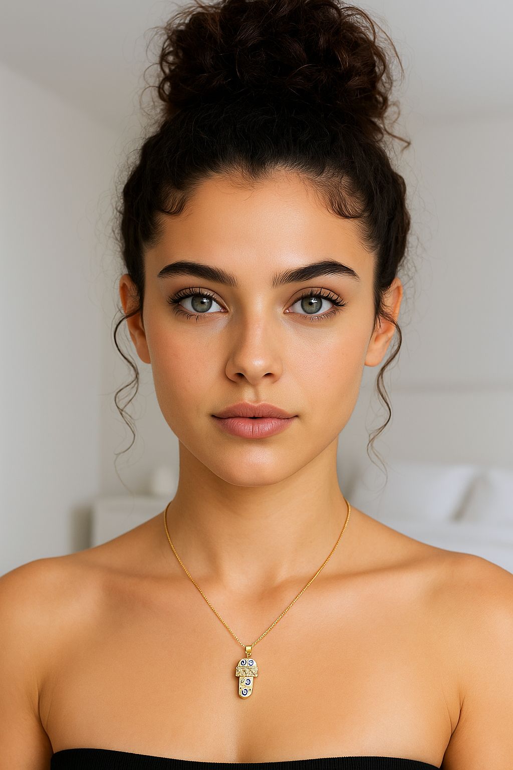 Collar sandal ojo turco rosa claro y azul