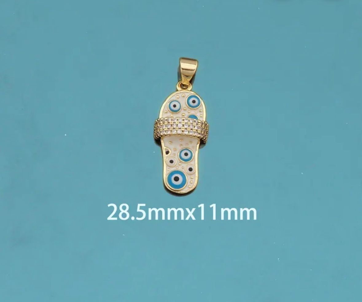 Collar sandal ojo turco rosa claro y azul