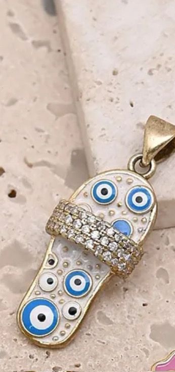 Collar sandal ojo turco rosa claro y azul