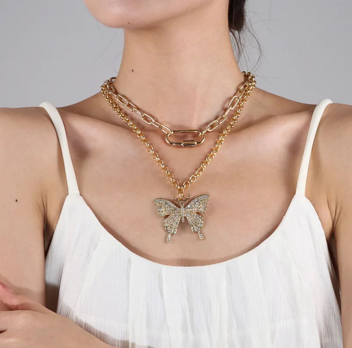 Collar mariposa circonia doble layer