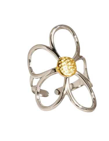 Anillo flor plateado  autoajustable