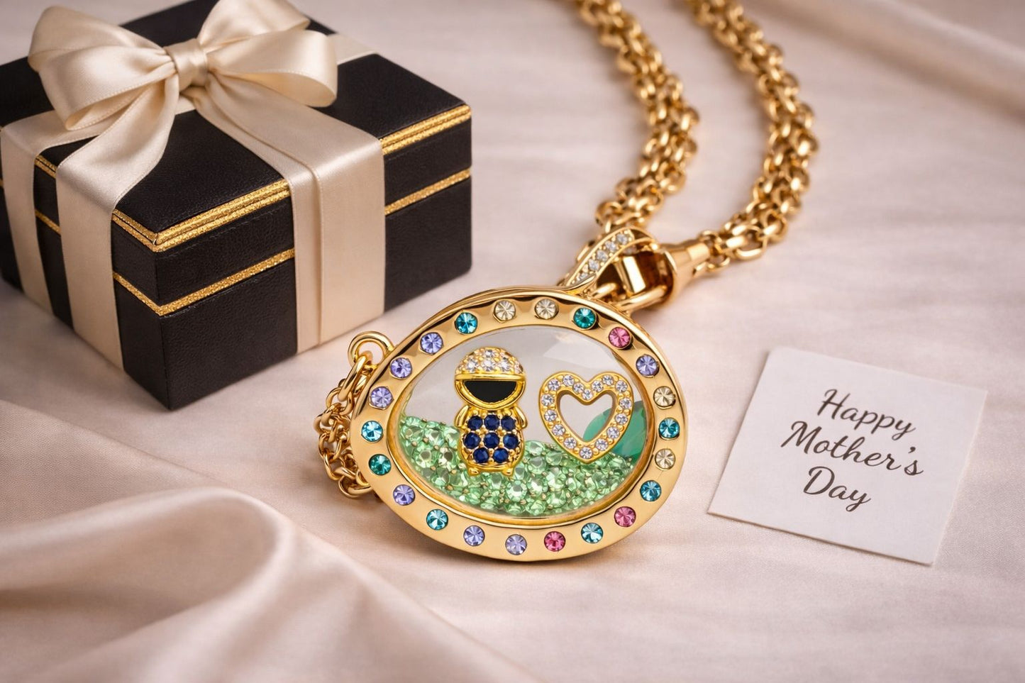 Collar locket con mini charm  y corazon