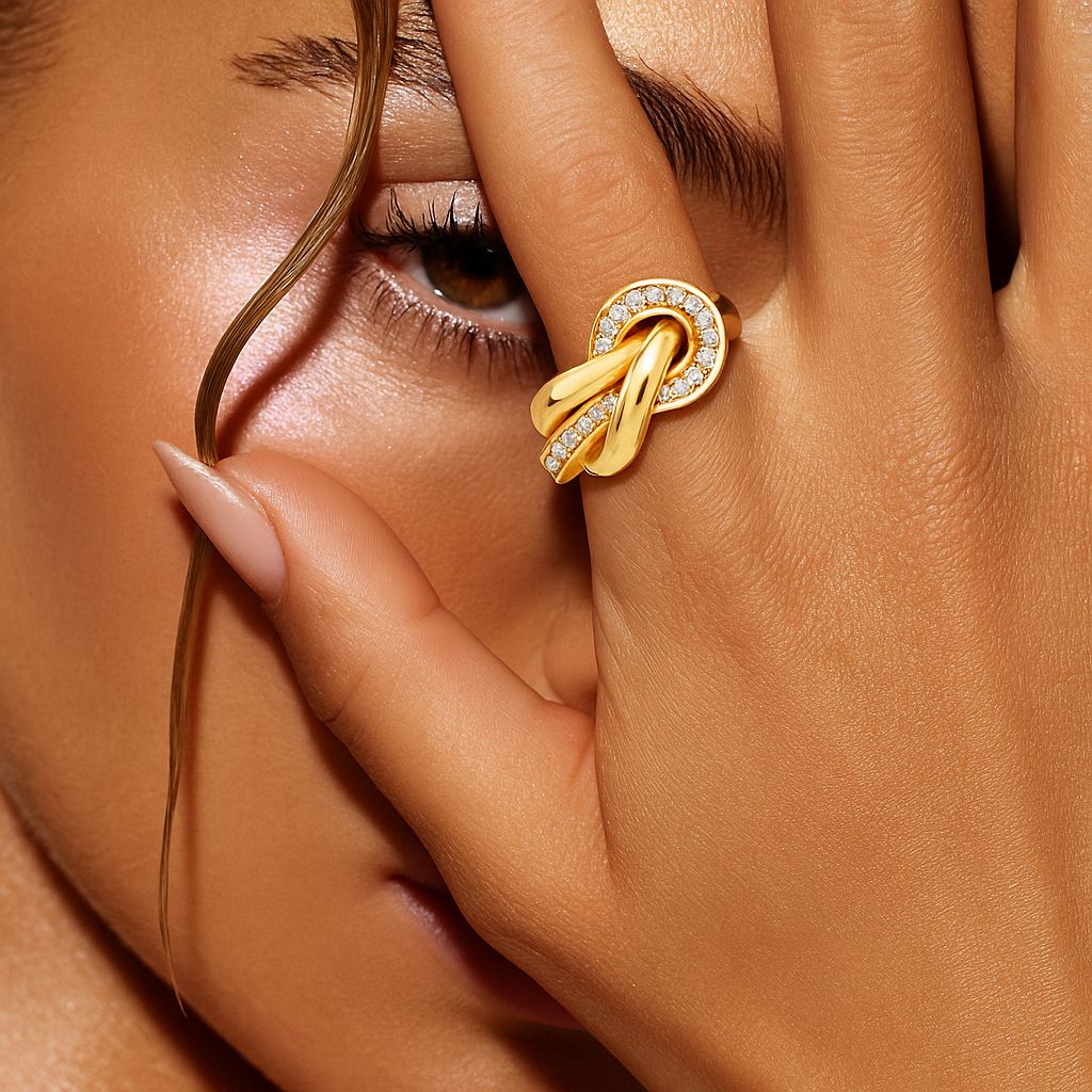 Anillo dorado  lazo zirconia