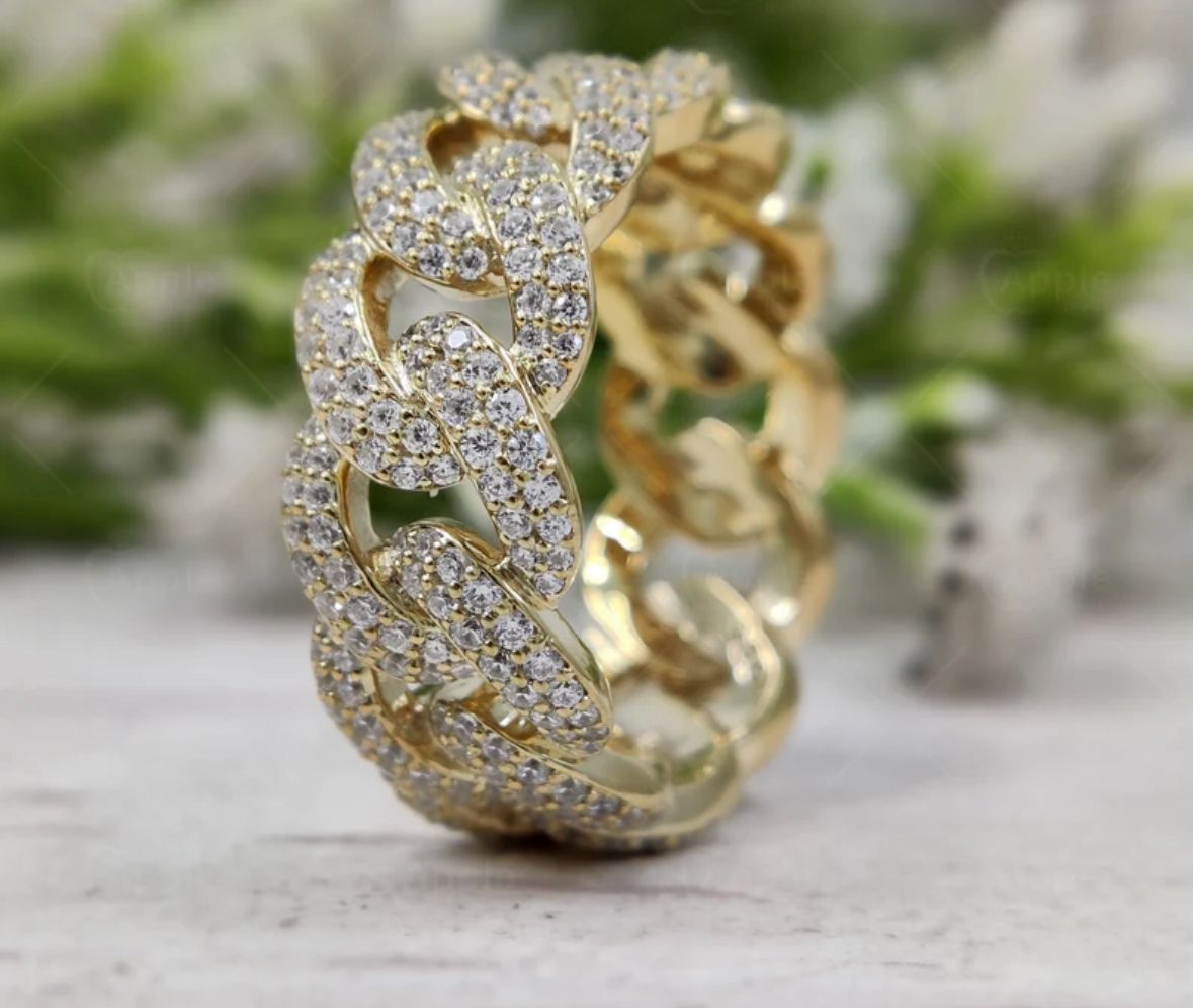 Anillo cadena bold  dorado con zirconia  autoajustable