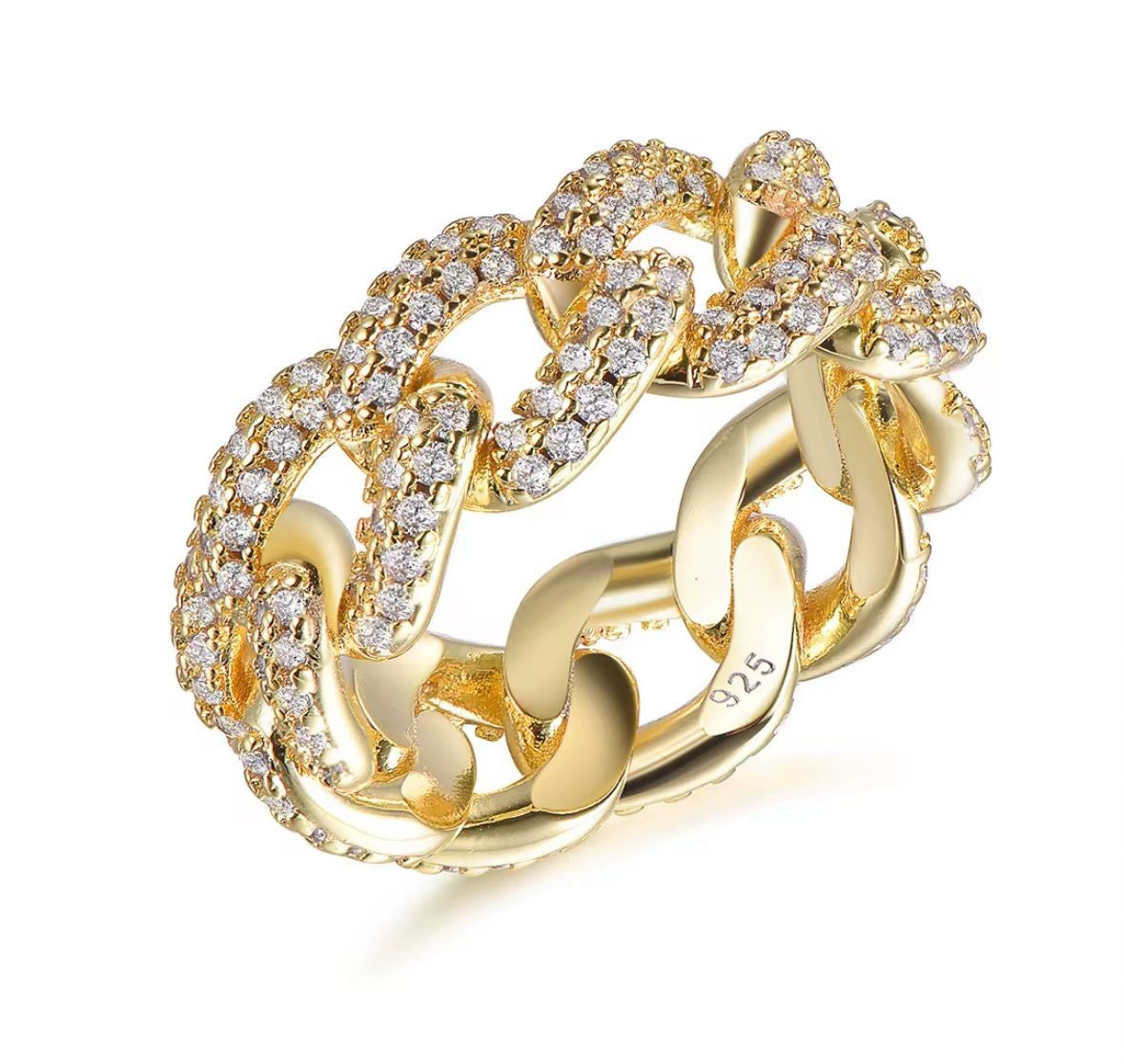 Anillo cadena bold  dorado con zirconia  autoajustable