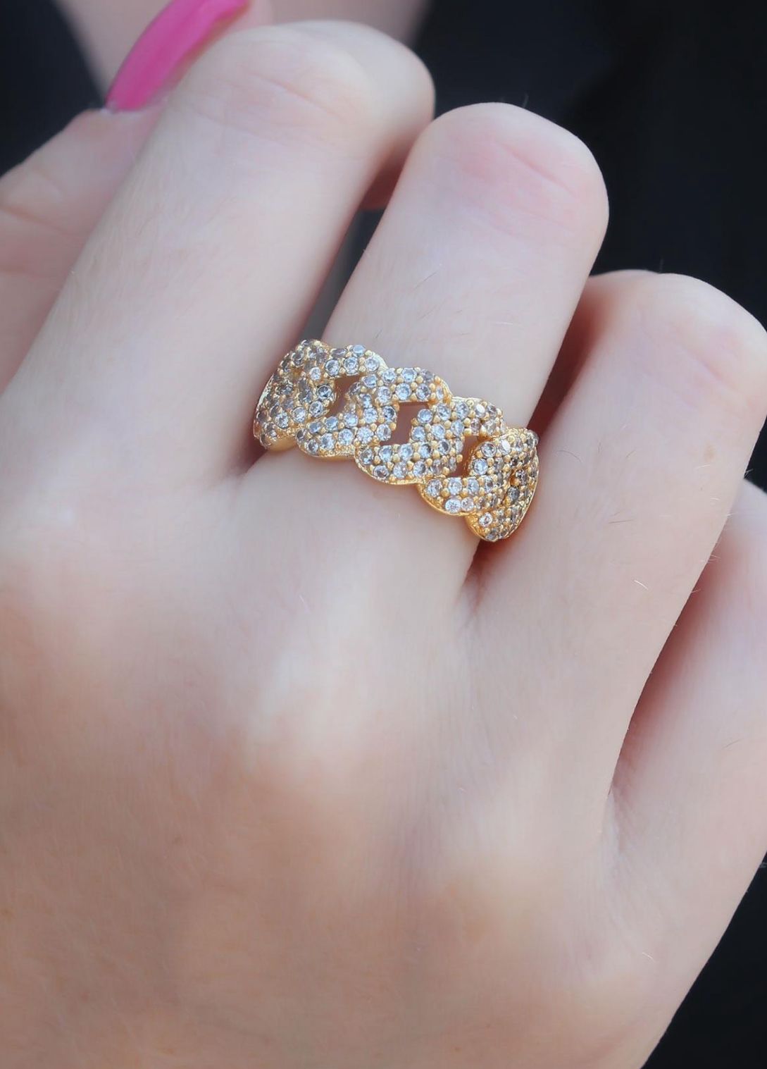 Anillo cadena bold  dorado con zirconia  autoajustable