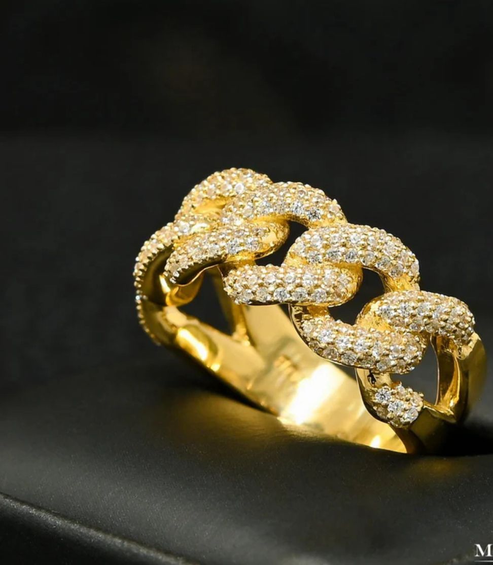 Anillo cadena bold  dorado con zirconia  autoajustable
