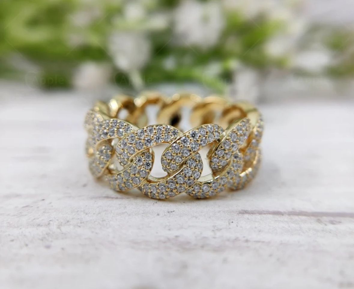 Anillo cadena bold  dorado con zirconia  autoajustable