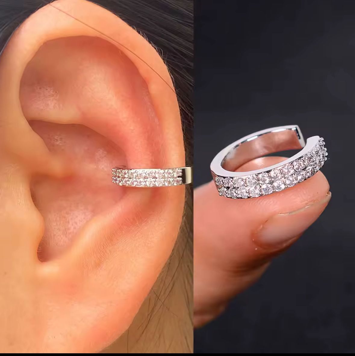 Ear cuff plateado circonio