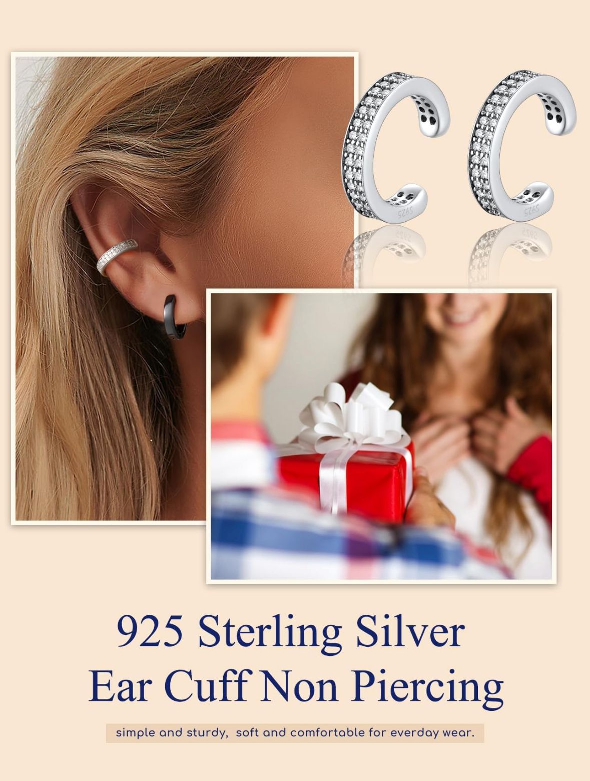 Ear cuff plateado circonio