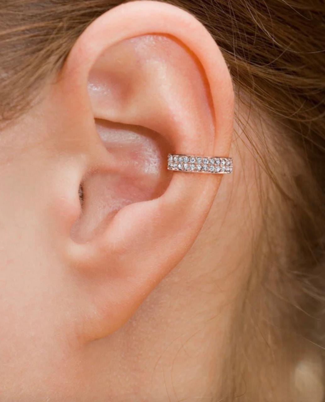 Ear cuff dorado 2 líneas circonio