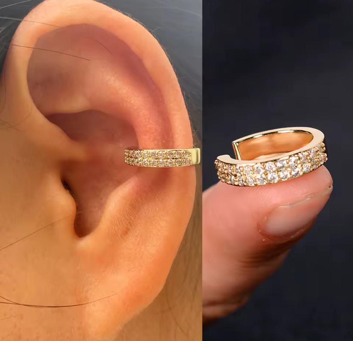 Ear cuff dorado 2 líneas circonio