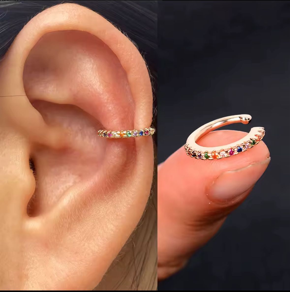 Ear cuff dorado circonio colores