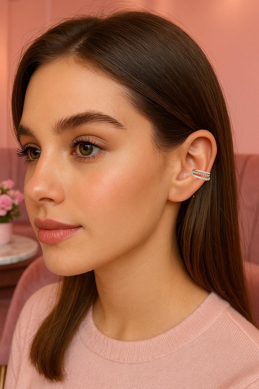 Ear cuff plateado circonio tres líneas