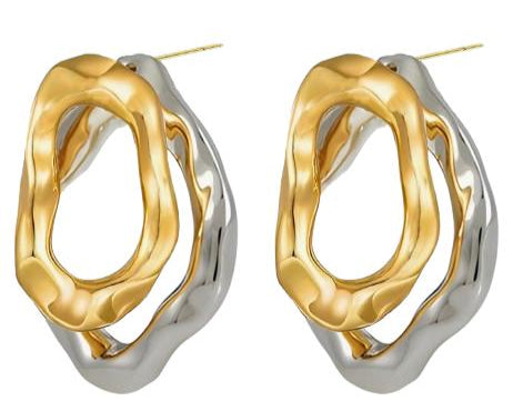 Aretes dos tonos ovalo irregular