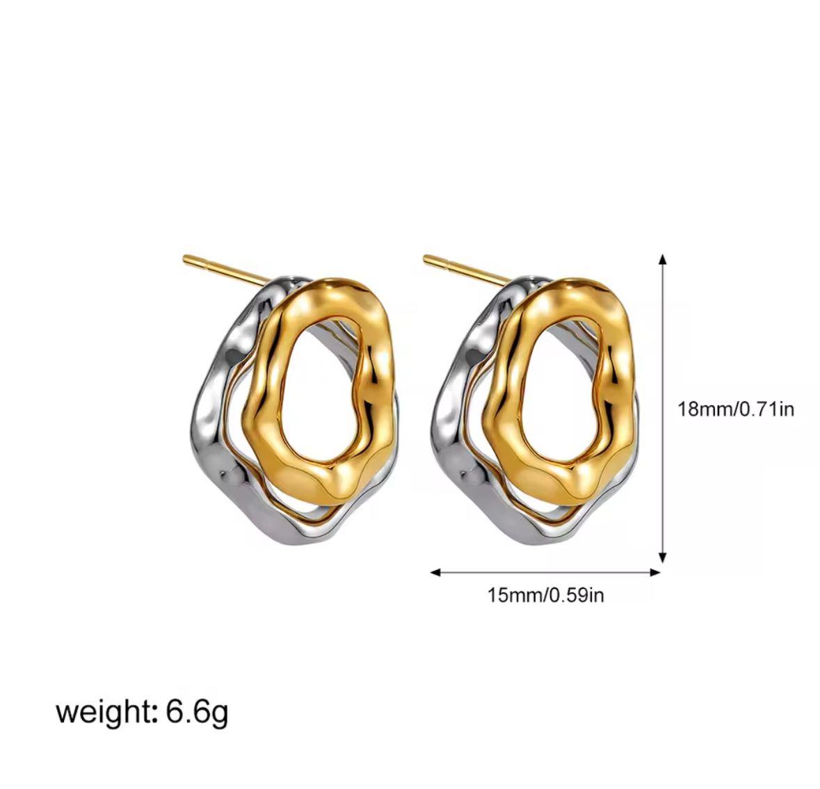 Aretes dos tonos ovalo irregular
