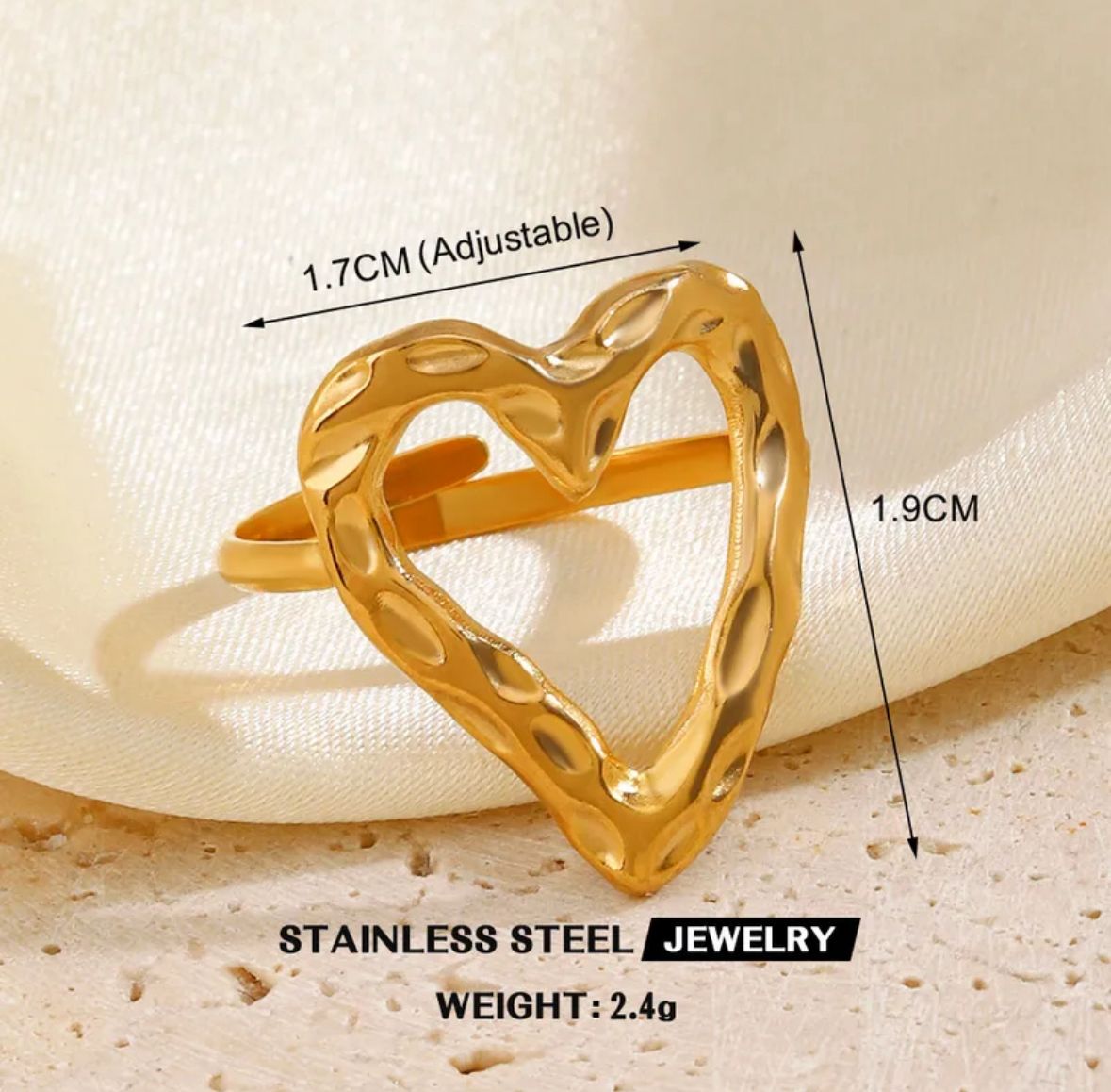 Anillo corazon dorado autoajustable