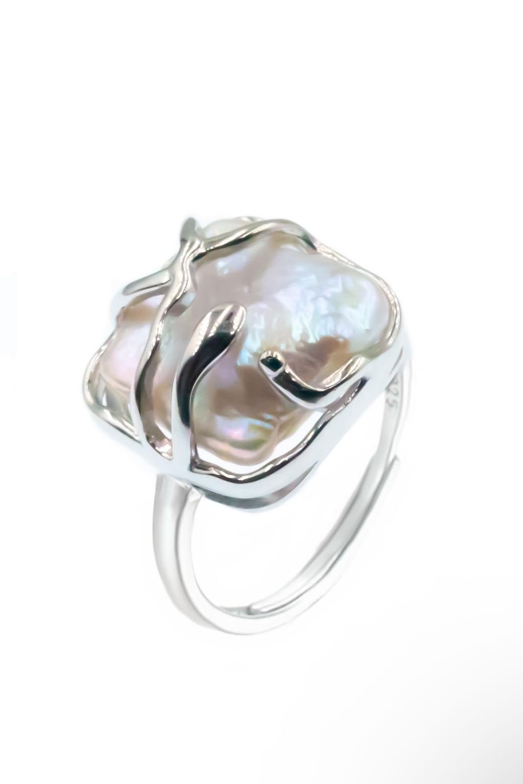 Juego anillos piedra nacar plata autoajustables