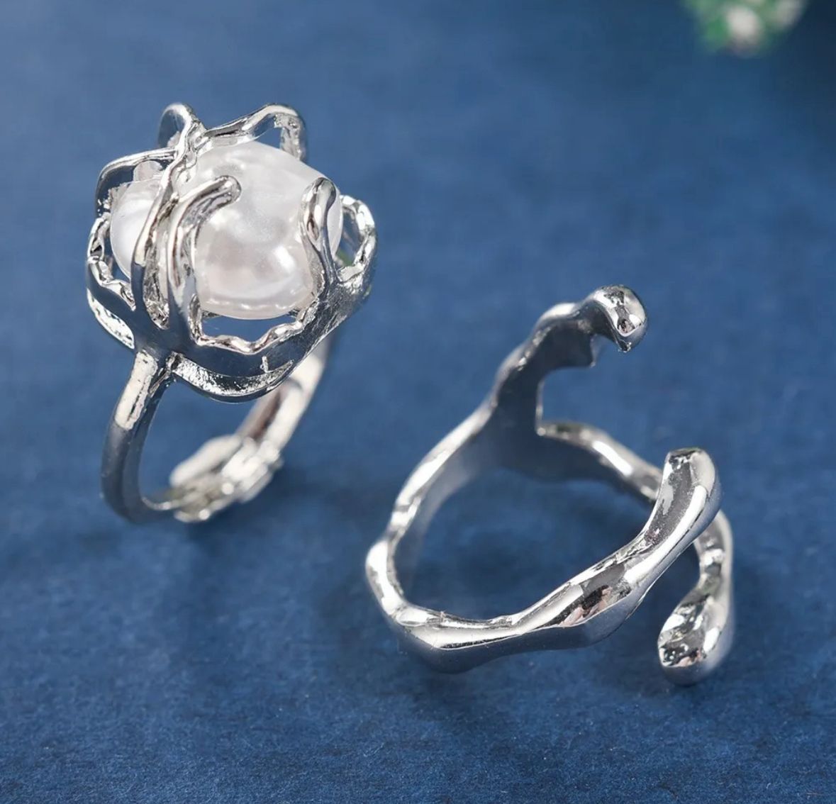 Juego anillos piedra nacar plata autoajustables