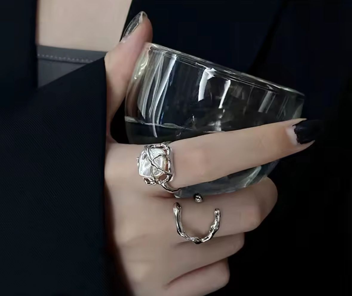 Juego anillos piedra nacar plata autoajustables