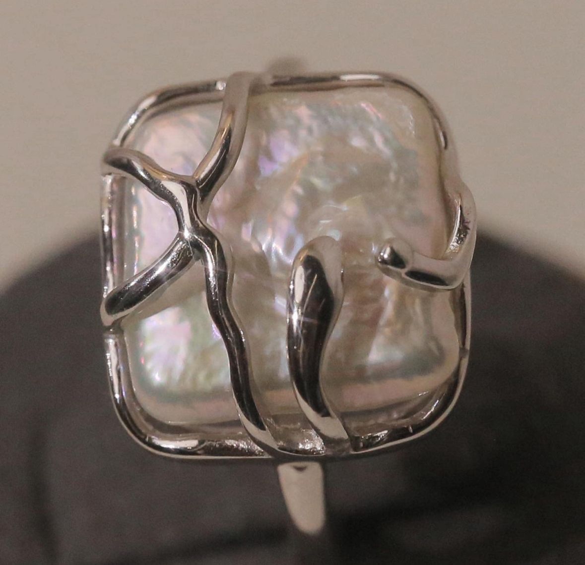Juego anillos piedra nacar plata autoajustables