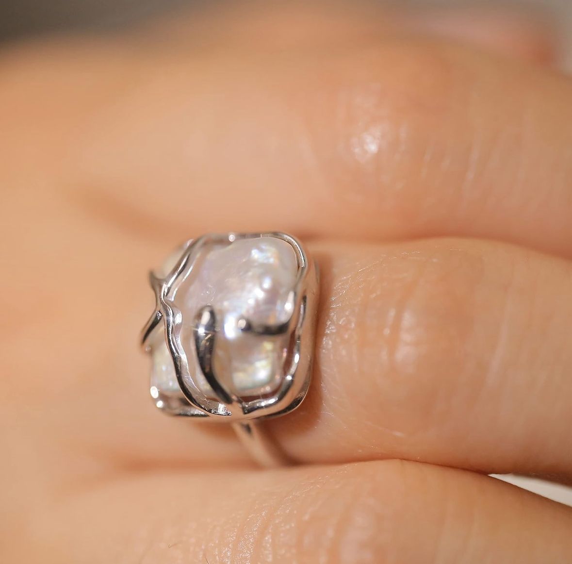 Juego anillos piedra nacar plata autoajustables