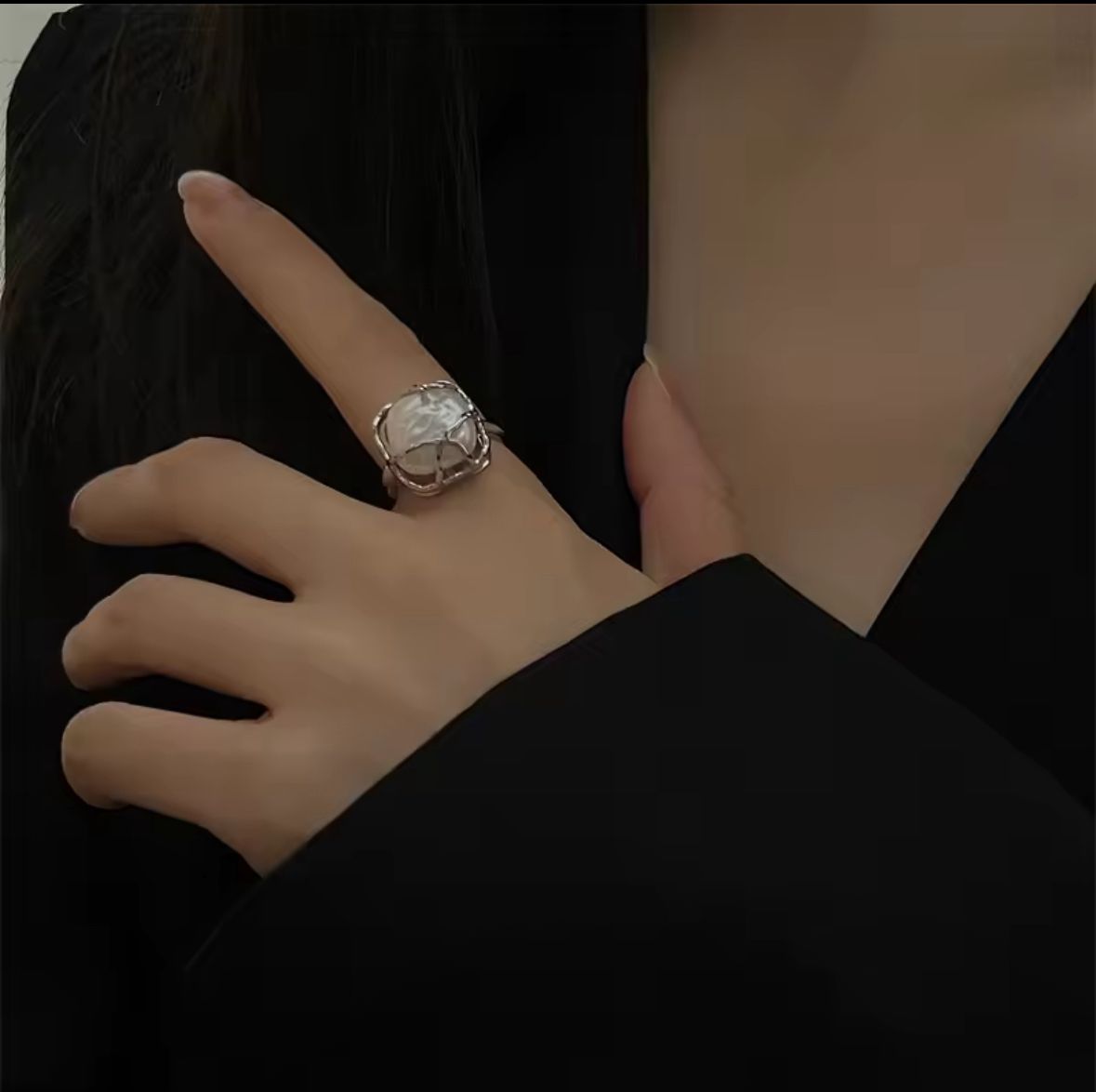 Juego anillos piedra nacar plata autoajustables