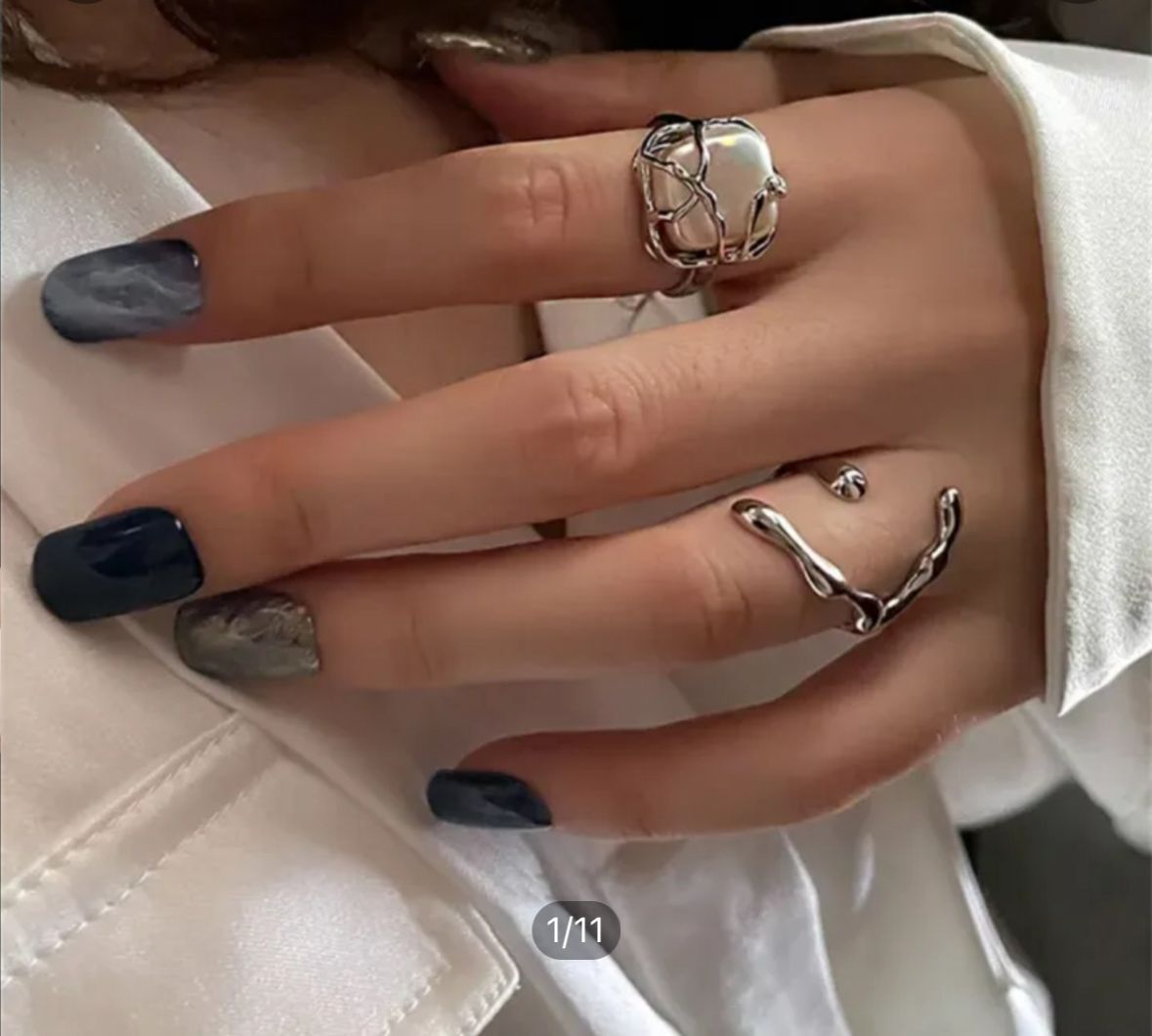 Juego anillos piedra nacar plata autoajustables
